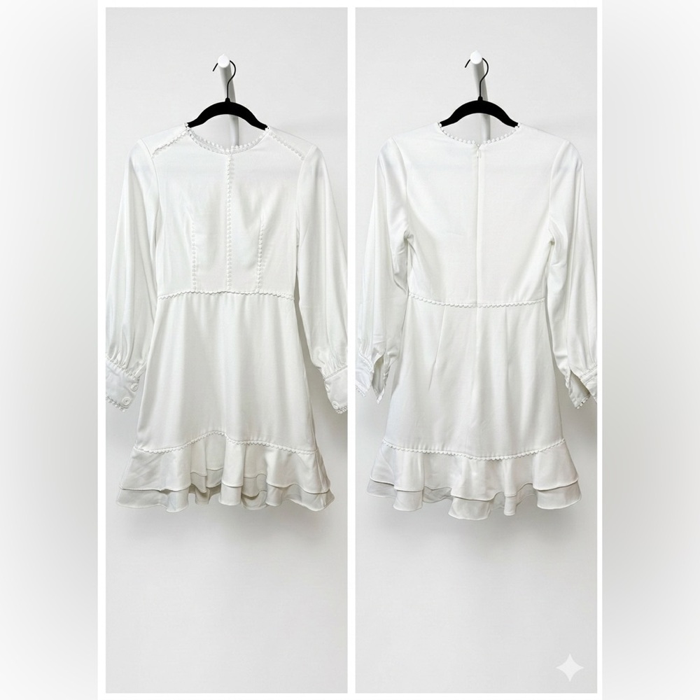 Marc Elegant White Ruffle crochet detail Dress